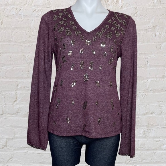 Kyra purple sequin sheer long sleeve top small - Picture 3 of 7